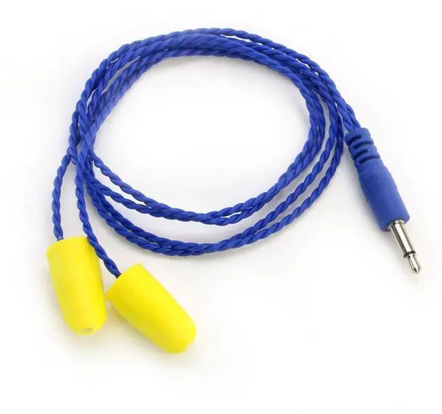 Main image of AlphaBud Foam Mono Earbud Speakers with 1/8" Molded Plug | Clear Mono Racing Audio with Miniature Transducers, 20-Inch Blue Cable, and 1/8" Molded Plug