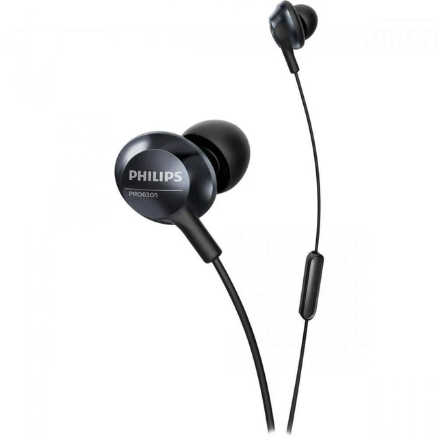Alt view image 4 of 7 - Audio in-Ear Headphones PRO6305BK/00 in-Ear Headset (High-Res Audio, Built-in Microphone, Noise Isolating, 3 Sizes of Ear Caps, Ergonomic Design) Black/Silver