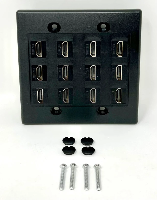 Alt view image 2 of 3 - 12 Port Flat Dual 2 Gang HDMI Wall Plate - Black