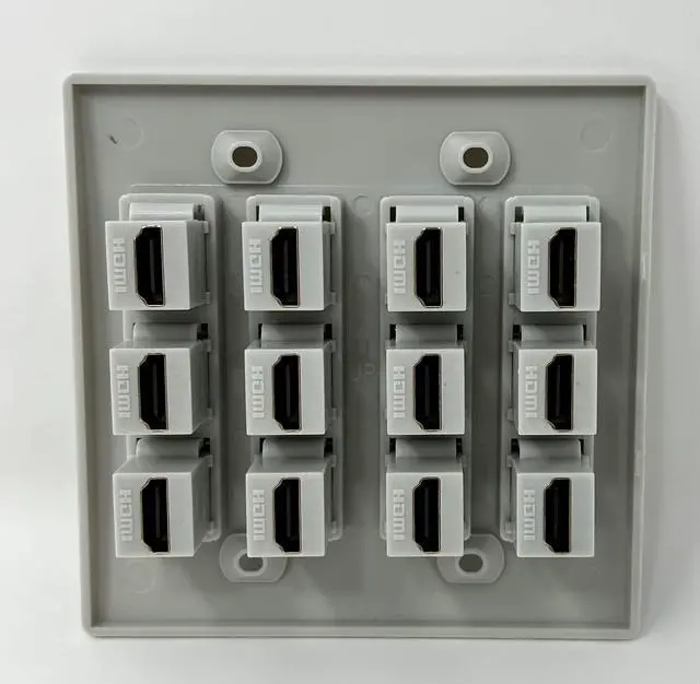 Alt view image 2 of 3 - 12 Port Flat Dual 2 Gang HDMI Wall Plate - Gray