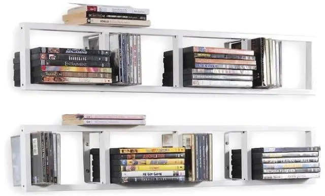Main image of CD Storage Shelf for Wall, 34 Inch Media Storage Rack, Wall Mounted Video Games CD DVD Organizer Metal Shelf, Cube Storage Organizer Floating Shelf (2 Pcs, White)