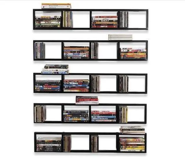 Main image of 34-Inch Wall Mounted CD Storage Shelf, Media Rack, Video Games DVD Organizer, Metal Cube Floating Shelf (5 Pcs, Black)