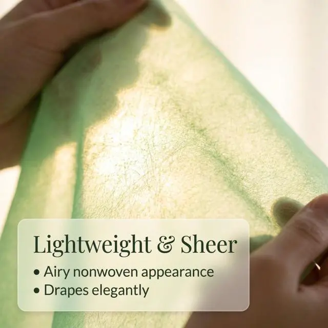 Alt view image 6 of 7 - Light Green Sage Gossamer Fabric Roll, 59 Inches x 50 Yards, Sheer Nonwoven Material for Wedding Decorations, Baby Shower, Gender Reveal, Prom, Homecoming, Event Photo Backdrops, Drapes