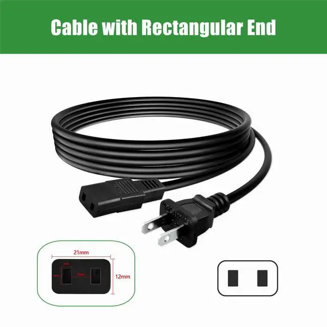 Alt view image 2 of 3 - 8ft 2-Prong Square AC Power Cord Cable Lead Compatible with Bell Howell Super 8 Sound 20XS 20 XS 8mm Film Projector