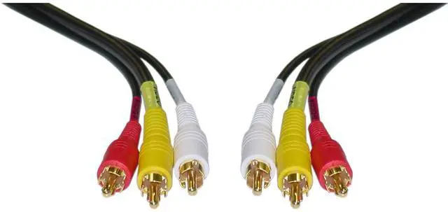 Main image of Stereo/VCR RCA Cable, 2 RCA (Audio) + RCA RG59 Video, Gold-Plated Connectors, 25 Foot, RCA Audio Video Cable Male to Male, RG59 RCA Composite Audio Video Cable