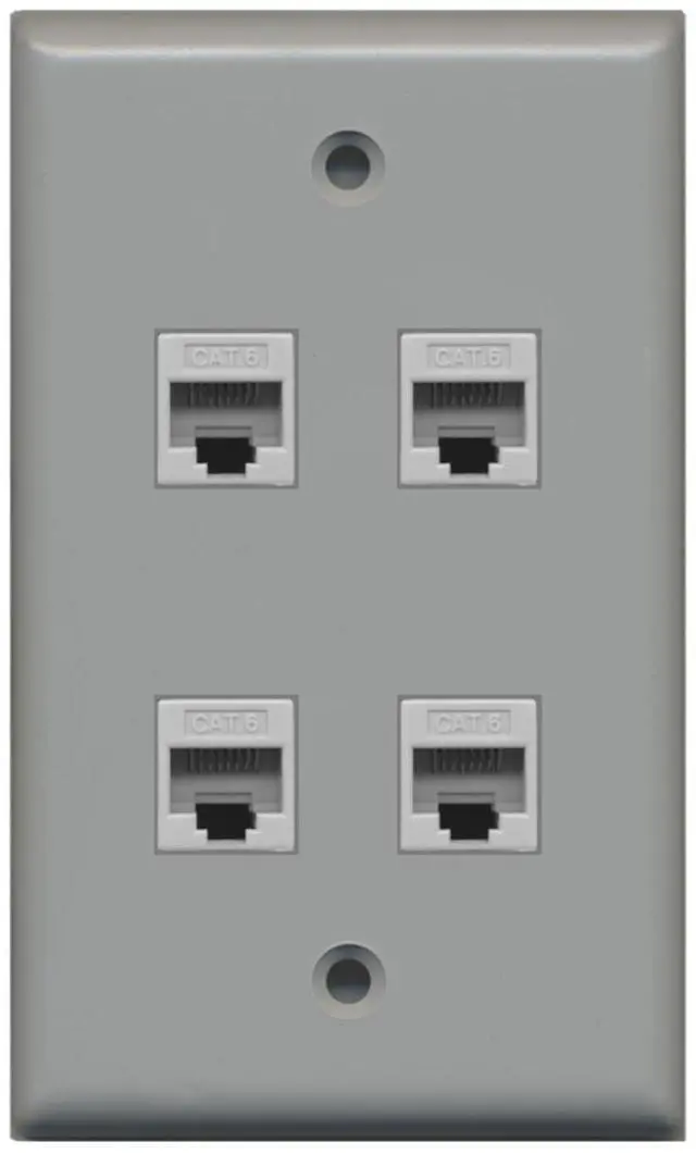 Main image of 4 Port Cat6 Ethernet Wall Plate - Gray
