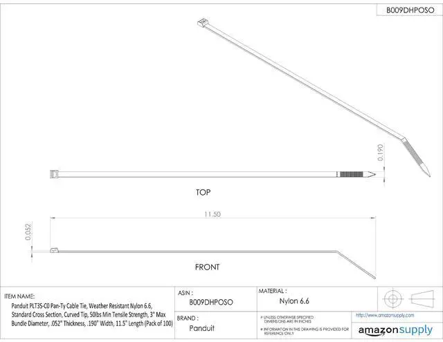 Alt view image 4 of 4 - PLT5S-M0 Cable Tie, Standard, Weather Resistant Nylon 6.6, 17.5-Inch Length, Black (1,000-Pack)