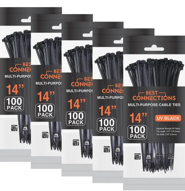 Alt view image 2 of 7 - Black Cable Ties 500 Pack Cable Zip Ties 14 Inch Multi-Purpose Self-Locking Nylon Wire Ties with 50 Lbs Tensile Strength Cable Management Ties for Outdoor & Indoor