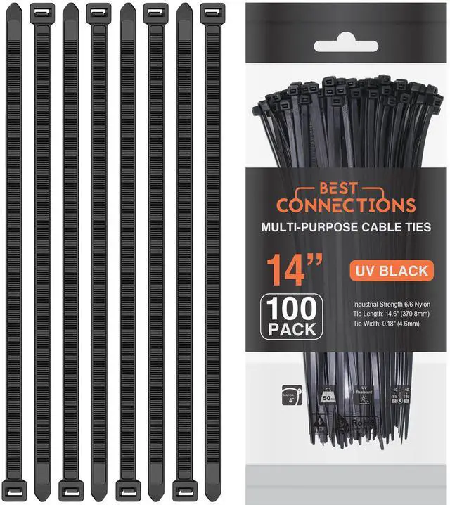 Main image of Black Cable Ties 200 Pack Cable Zip Ties 14 Inch Multi-Purpose Self-Locking Nylon Wire Ties with 50 Lbs Tensile Strength Cable Management Ties for Outdoor & Indoor