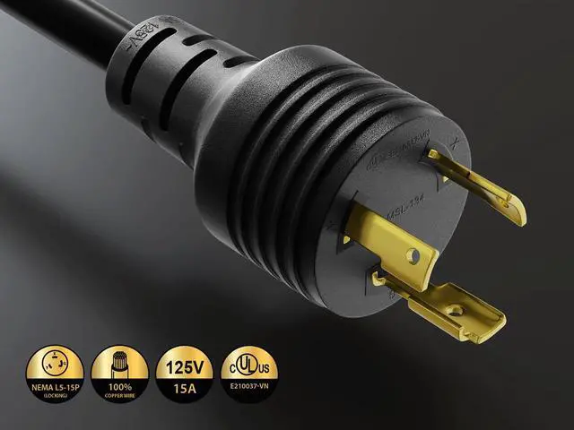 Alt view image 3 of 6 - 10ft NEMA L5-15P to C13 Locking Power Cord 14AWG 15A/125V SJT, Black