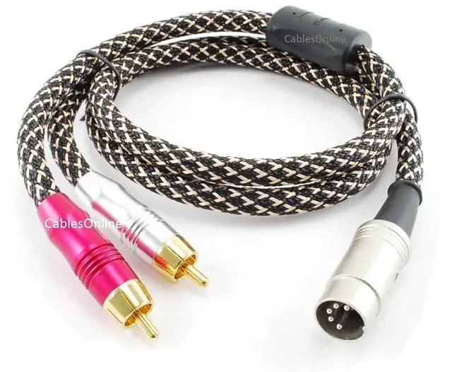 Main image of CablesOnline 3ft 5-Pin Din Male to 2-RCA Male Professional Premium Mesh Audio Cable for Bang & Olufsen, Naim, Quad...Stereo Systems (BO-203S)