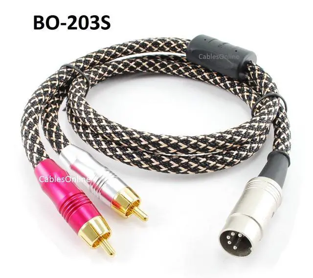 Alt view image 2 of 2 - CablesOnline 3ft 5-Pin Din Male to 2-RCA Male Professional Premium Mesh Audio Cable for Bang & Olufsen, Naim, Quad...Stereo Systems (BO-203S)