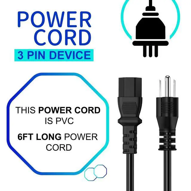 Alt view image 3 of 6 - 6ft/1.8m UL Listed AC in Power Cord Cable Outlet Plug Lead Compatible with Dell U2412M U2412Mb 860-10161 UltraSharp 24 Widescreen LED LCD Monitor