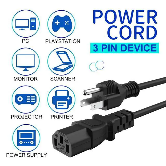 Alt view image 5 of 6 - 6ft/1.8m UL Listed AC in Power Cord Cable Outlet Plug Lead Compatible with Dell U2412M U2412Mb 860-10161 UltraSharp 24 Widescreen LED LCD Monitor