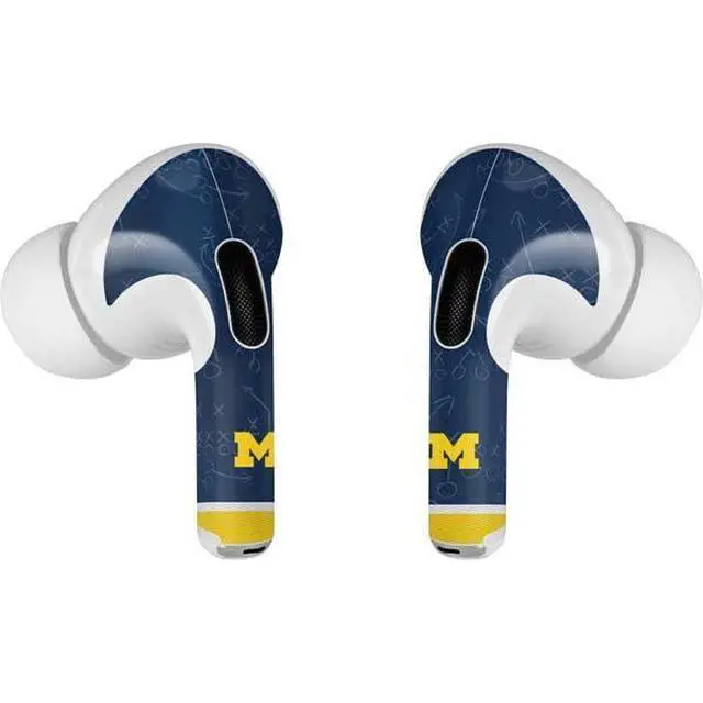 Alt view image 3 of 4 - Decal Audio Skin Compatible with Apple AirPods Pro - Officially Licensed University of Michigan Jersey Split Design