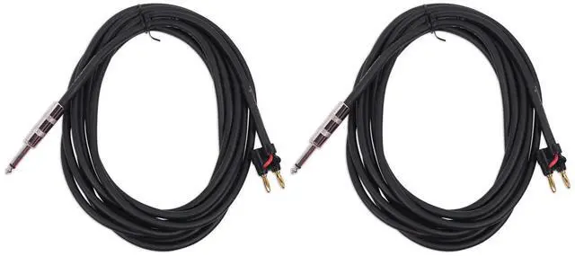 Main image of RCXBN15 15' 1/4" to Banana Speaker Cable, 16 Gauge, 2-Pack | 16 AWG OFC, Black PVC Jacket, Rubber Insulated, ROHS Compliant, Low Resistance, Flexible, 100% Copper