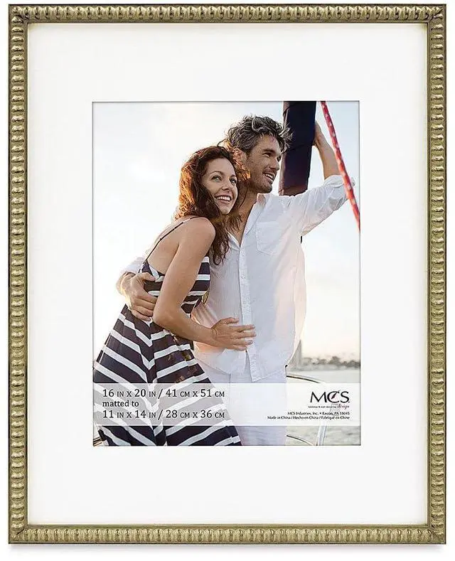 Main image of 16x20 Inch Beaded Frame with 11x14 Inch Mat Opening, Champagne (47607)
