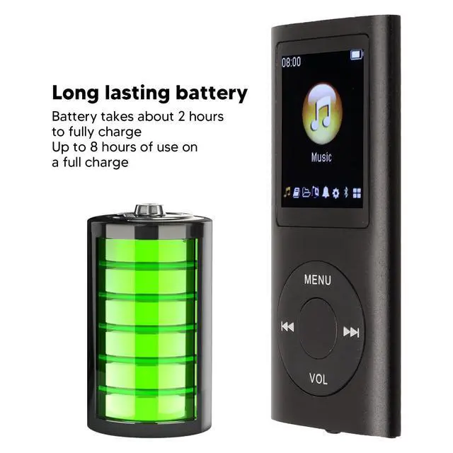 Alt view image 4 of 6 - Slim Portable MP3 Player with Lossless Sound 1.8" LCD Screen Supports 64GB SD Card & Earphone, Portable Music Player with Earphone, Support up to 64GB Memory Card, 8H Playing time (Black)