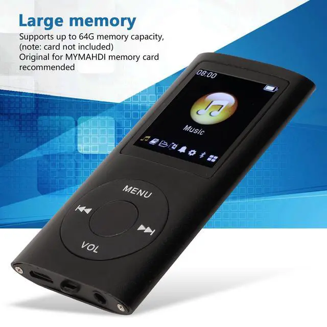 Alt view image 5 of 6 - Slim Portable MP3 Player with Lossless Sound 1.8" LCD Screen Supports 64GB SD Card & Earphone, Portable Music Player with Earphone, Support up to 64GB Memory Card, 8H Playing time (Black)
