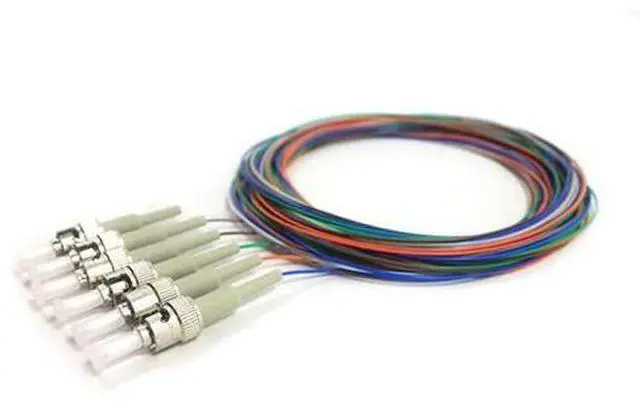 Main image of 6 Strand Fiber Pigtail, OM1 62.5/125, ST/PC Connectors, 9.8 Feet (3 Meter), Multimode Beige Boot, Color-Coded