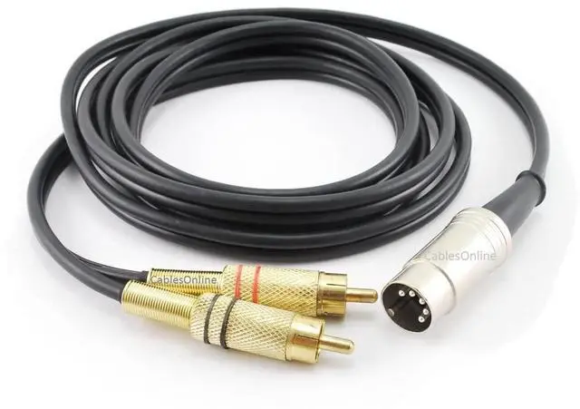 Main image of CablesOnline 6ft 5-Pin Din Male to 2-RCA Male Professional Audio Cable for Bang & Olufsen, Naim, Quad...Stereo Systems, Black (BO-206K)