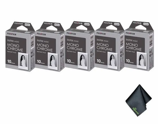 Main image of INSTAX MINI Monochrome Film 50 Exposures Bundle | For Instant Photos, Scrapbooks & Sharing | Includes Cleaning Cloth