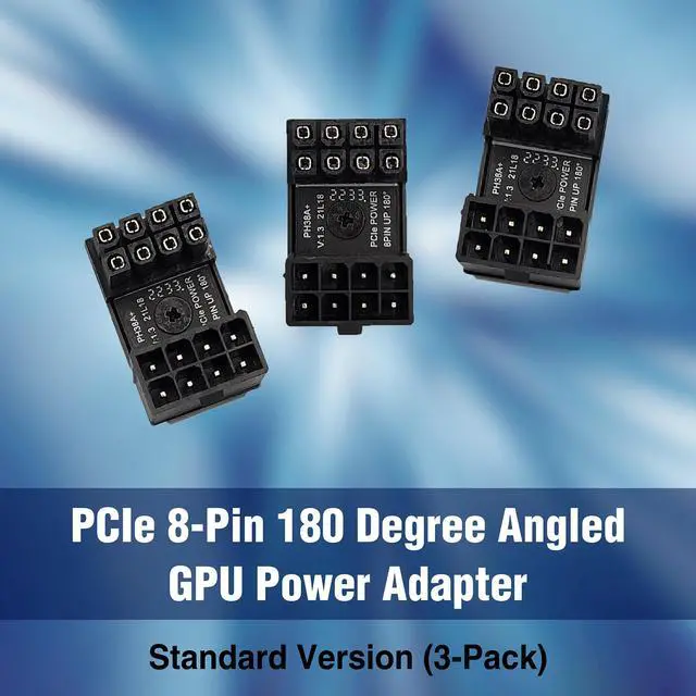 Alt view image 2 of 7 - PCIe 8-Pin 180 Degree Angled GPU Power Adapter, Standard Version (3-Pack) (G08-PCIESTD-3)