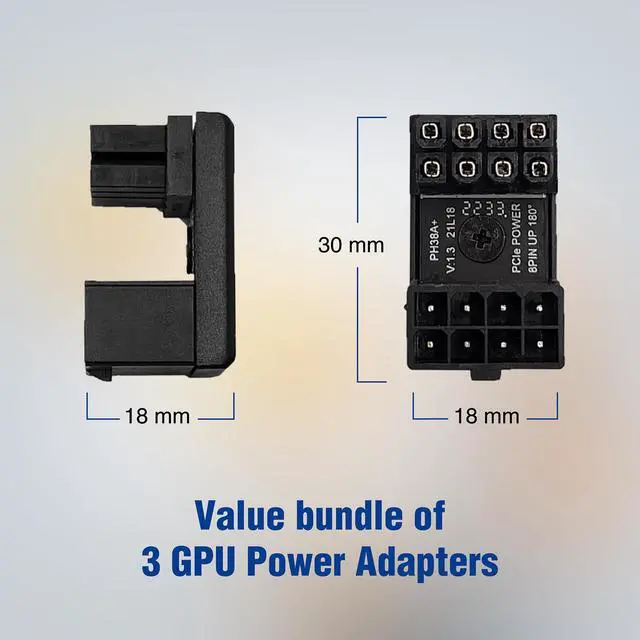 Alt view image 7 of 7 - PCIe 8-Pin 180 Degree Angled GPU Power Adapter, Standard Version (3-Pack) (G08-PCIESTD-3)