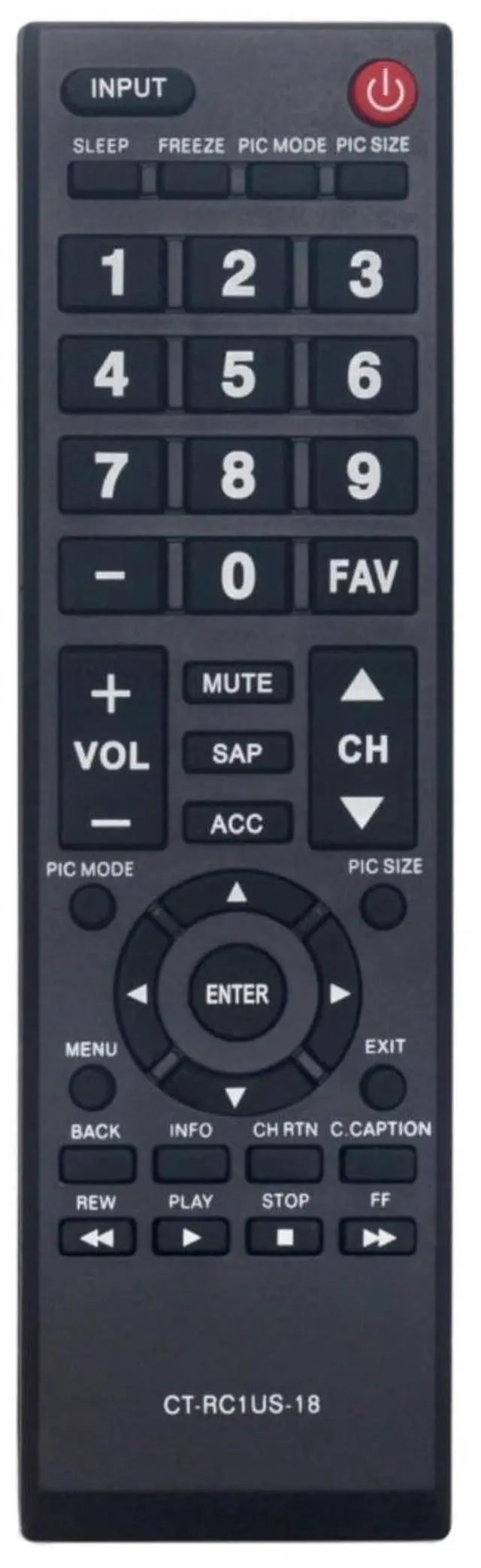 Main image of CT-RC1US-18 TV Remote Control Compatible for Toshiba TV | Replace Remote Control No programming or paring needed, Compatible models: 32L310U20 55L510U18 49L510U18