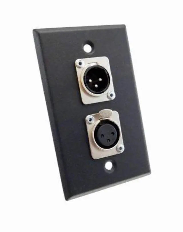 Main image of ProCraft Black Stainless Steel Wall Plate Loaded W/ 1 Female and 1 Male XLR | Black stainless steel 1-gang wall plate with one female and one male XLR connector for professional audio installations