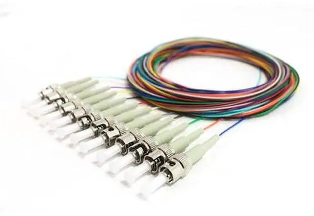 Main image of 12 Strand Fiber Pigtail, OM1 62.5/125, Multimode, ST/PC Connectors, 9.8 Feet (3 Meter), Beige Boot, Color-Coded