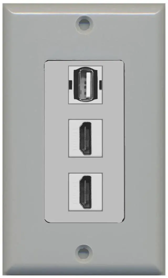 Main image of 2 Port HDMI and 1 Port USB A-A Decorative Wall Plate - Gray