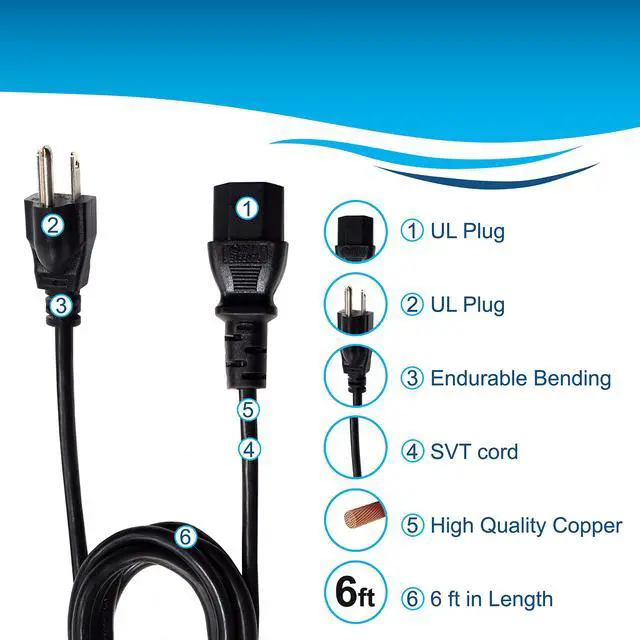 Alt view image 4 of 7 - AC Power Cord Compatible with Samsung LN32A540P2DXZA LN32A550P3FXZA LN32A550P3FXZC LN32A650A1FXZA LN32B360C5DXZC LN32B460B2DXZA LN32B460B2DXZC HDTV TV LCD LED Plasma Mains Cable, UL Listed