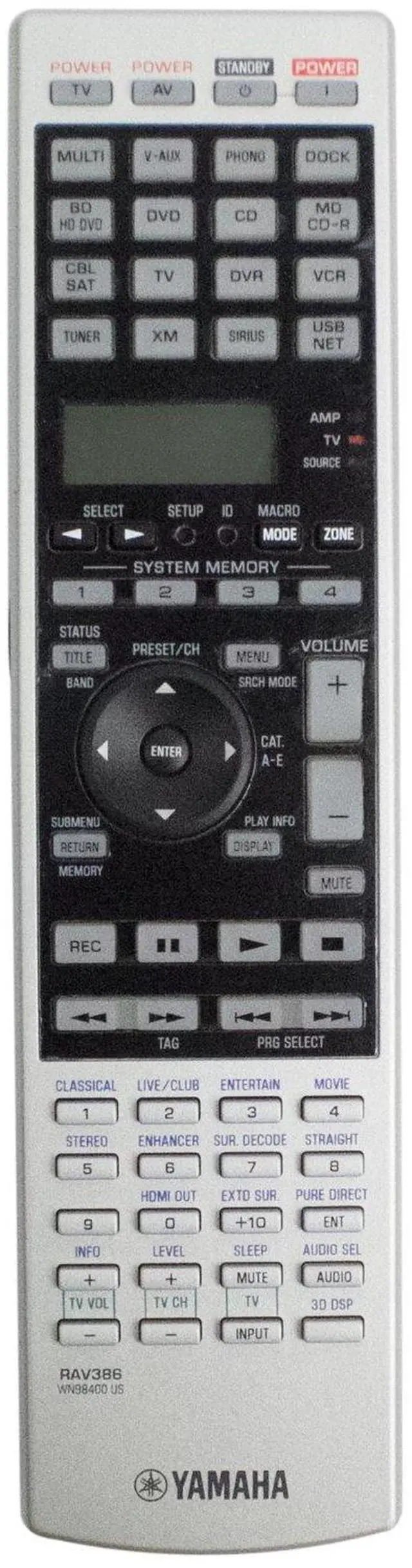 Main image of New OEM Remote Control RAV386 WN98400 US for Yamaha RAV380 RAV381 AV Receiver