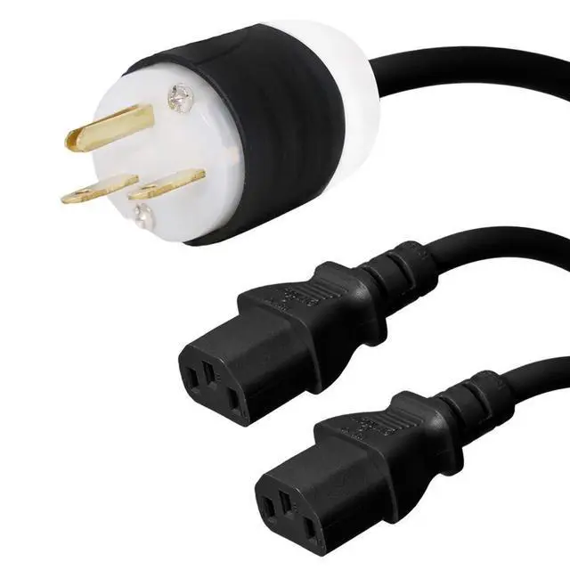 Main image of NEMA 6-15P to 2X C13 Y Splitter Cord - 3 Foot, 15A/250V, 14/3 AWG - # IBX-2726-03