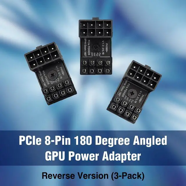 Alt view image 2 of 7 - PCIe 8-Pin 180 Degree Angled GPU Power Adapter, Reverse Version (3-Pack) (G08-PCIERVS-3)