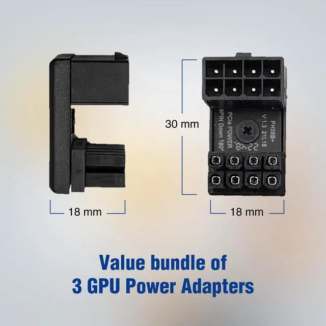 Alt view image 7 of 7 - PCIe 8-Pin 180 Degree Angled GPU Power Adapter, Reverse Version (3-Pack) (G08-PCIERVS-3)