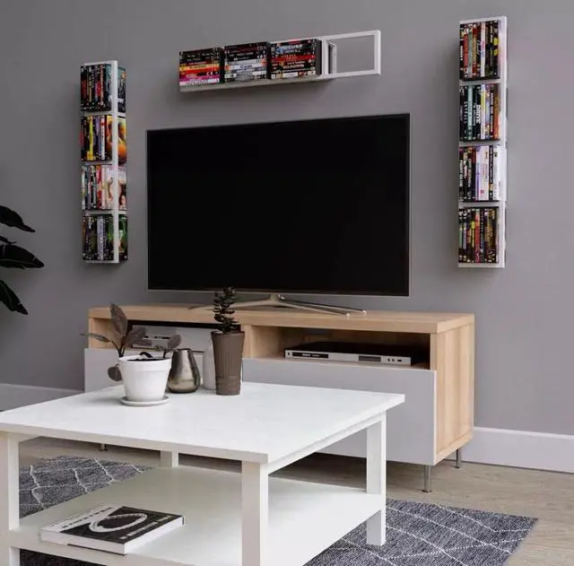 Alt view image 2 of 7 - CD Storage Shelf, 34 Inch Media Storage Rack, Cube Storage Organizer Floating Shelf, Wall Mounted Video Games CD DVD Organizer Metal Shelf for Study, Bedroom,Office,Living room (3 Pcs, White)