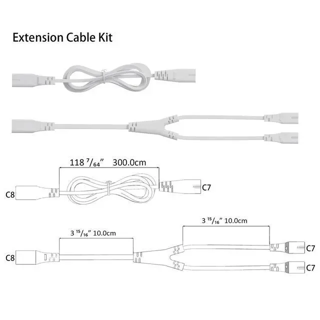 Alt view image 2 of 7 - C7/C8 Y-Splitter Power Cable Kit for Gondola LED Lighting | C7 to C8 Y-split + extension cable. Plug & play, fits gondola lighting systems. UL-rated