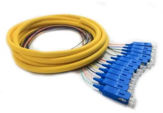 Main image of 12 Strand Fiber Distribution Pigtail, Singlemode, SC/UPC Connectors, Blue Boots, 9.8 Feet (3 Meter) - Color Coded, Low Insertion Loss