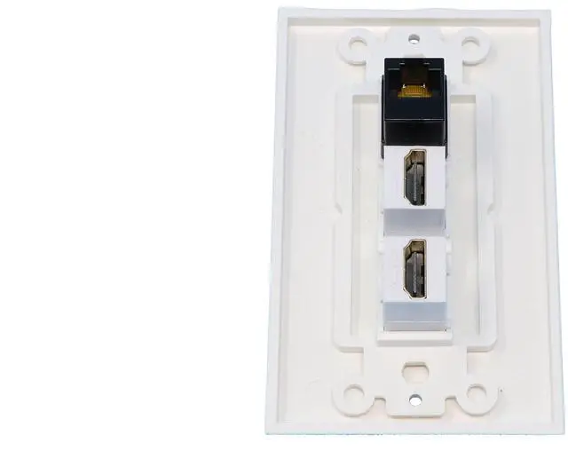 Alt view image 2 of 2 - 1 Cat6 Black Ethernet Port and 2 HDMI Female Decorative Wall Plate - White