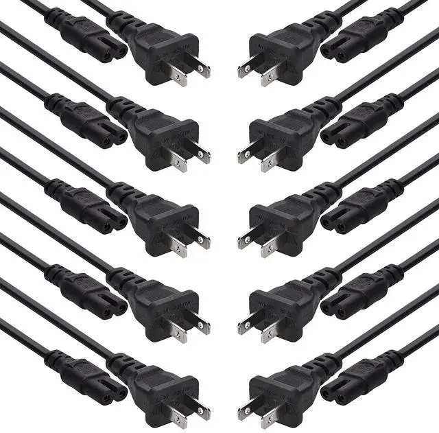 Main image of (UL Listed) 2-Prong AC Power Cord 18/2 AWG 125V Figure 8 Replacement Power Cord (6-Ft) (10-Pack)