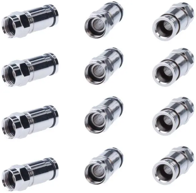 Main image of RG6 F Type Compression Connector, All-Metal Coaxial Fitting Plug for Satellite & Cable TV Compatible with Standard Compression Tools, 0.3 MHz to 3 GHz Range (100 PCS)