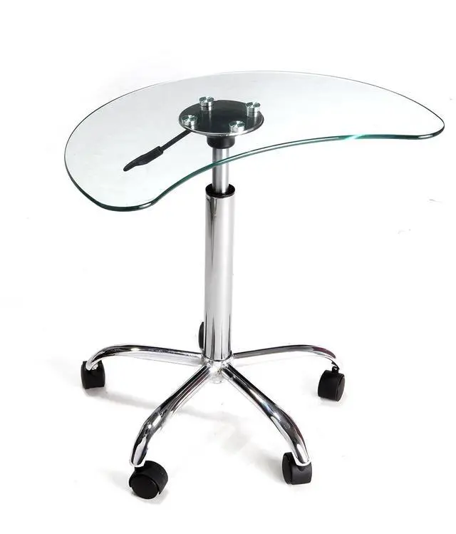 Main image of Clear Glass and Aluminum Laptop Stand with Casters