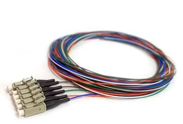 Main image of 6 Strand Fiber Pigtail, Multimode OM2 50/125, LC/PC Connectors, Black Boot, 9.8 Feet (3 Meter) - Ideal for High Fiber Count Splicing