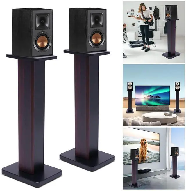 Alt view image 4 of 7 - 28 Inch Speaker Stands Pair, Wood Grain Floor Speaker Stands, Universal Bookshelf Speakers for Home Theater (Black Walnut)