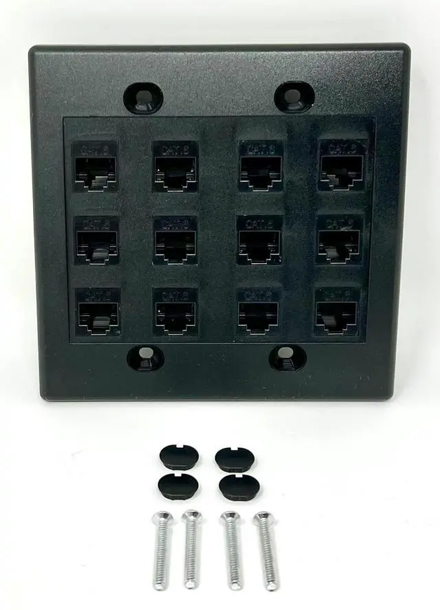 Alt view image 2 of 3 - 12 Port Flat Dual 2 Gang Ethernet Cat6 RJ45 Network Wall Plate - Black