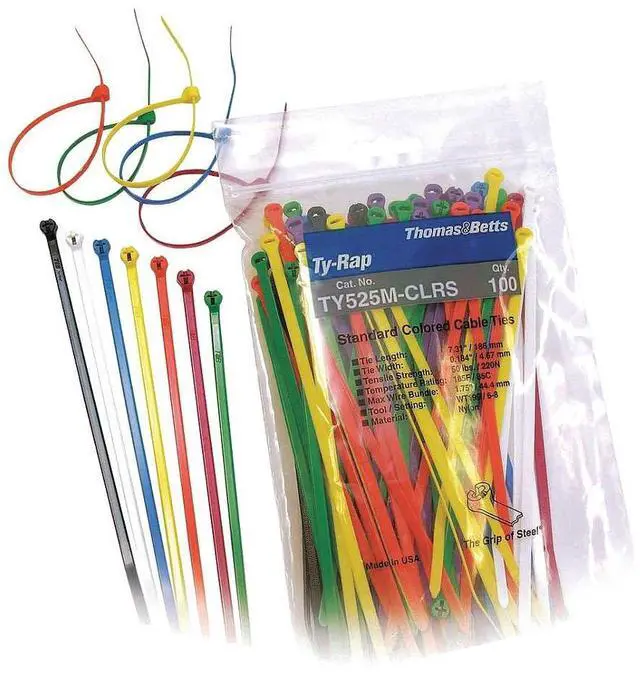 Main image of TY525M-CLRS - TY-RAP CABLE TIE, 185.67MM L, NYLON, MULTI-COLOR, 50LB, PK100