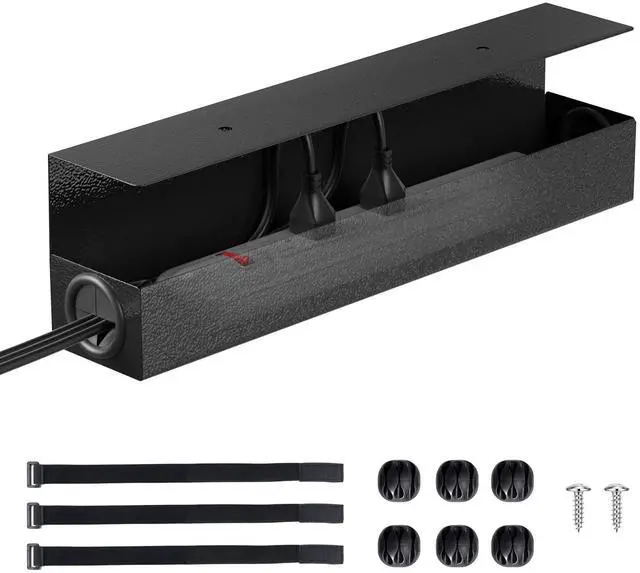 Main image of Under Desk Cable Management Tray, 16.5" Extended Wire Organizer | Slim 3" Profile Steel Power Strip Holder, Screw-Mount Cord Hider for Wide Standing Desk Home Office