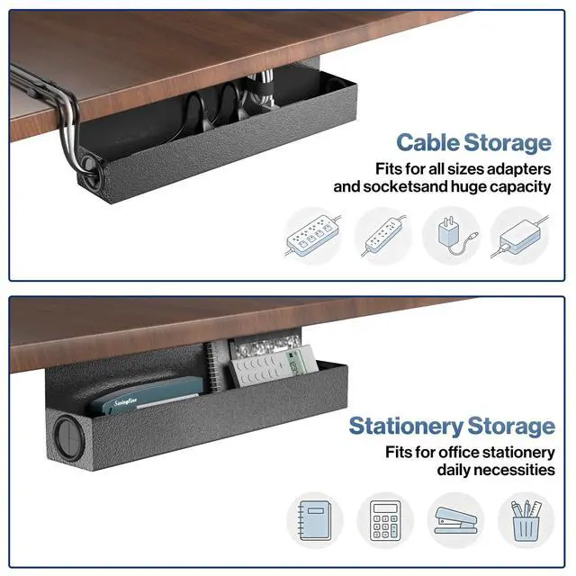 Alt view image 4 of 6 - Under Desk Cable Management Tray, 16.5" Extended Wire Organizer | Slim 3" Profile Steel Power Strip Holder, Screw-Mount Cord Hider for Wide Standing Desk Home Office